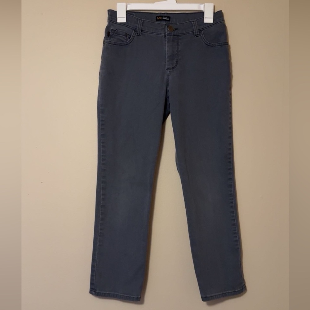 Lee Jeans Women's Gray Straight Leg Mid-Rise Denim Pants size 4 short